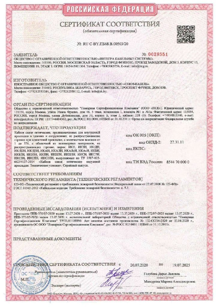Сертификат соответствия кабель канал 15х10